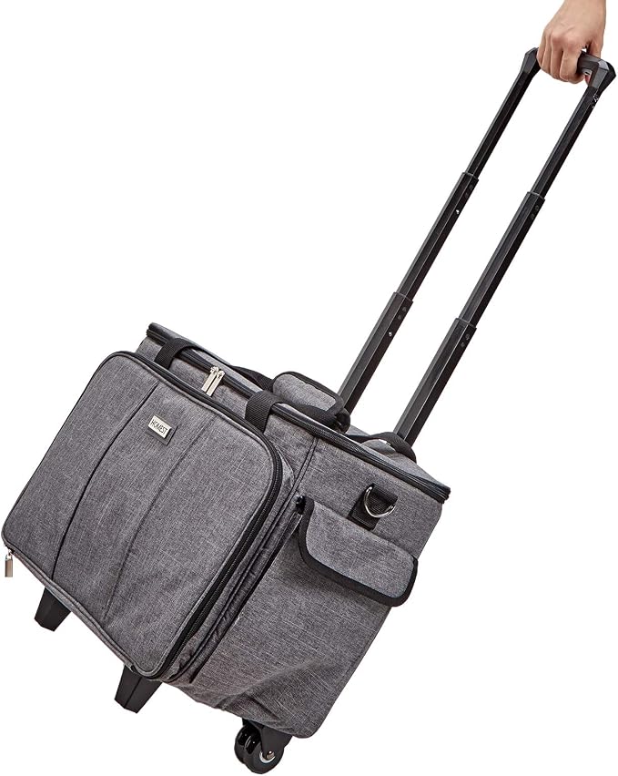 HOMEST Sewing Machine Rolling Case with Wheels and Storage Pockets | Fits Singer and Brother machines, rolling wheels and storage pockets help carry sewing accessories, Grey