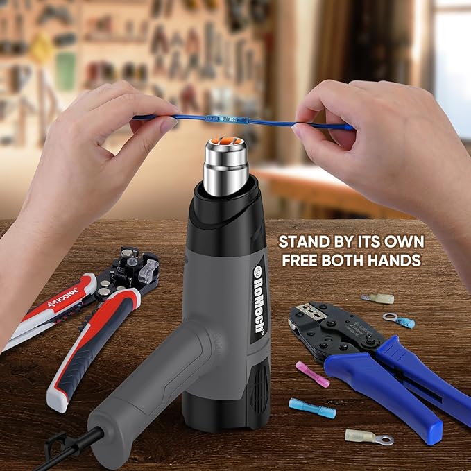 ROMECH 1500W Heavy Duty Heat Gun, Variable Temperature Control Hot Air Gun Kit with 2 Air Flow 120°F~1200°F and 4 Nozzles for Crafts Shrink Wrap (Gray)