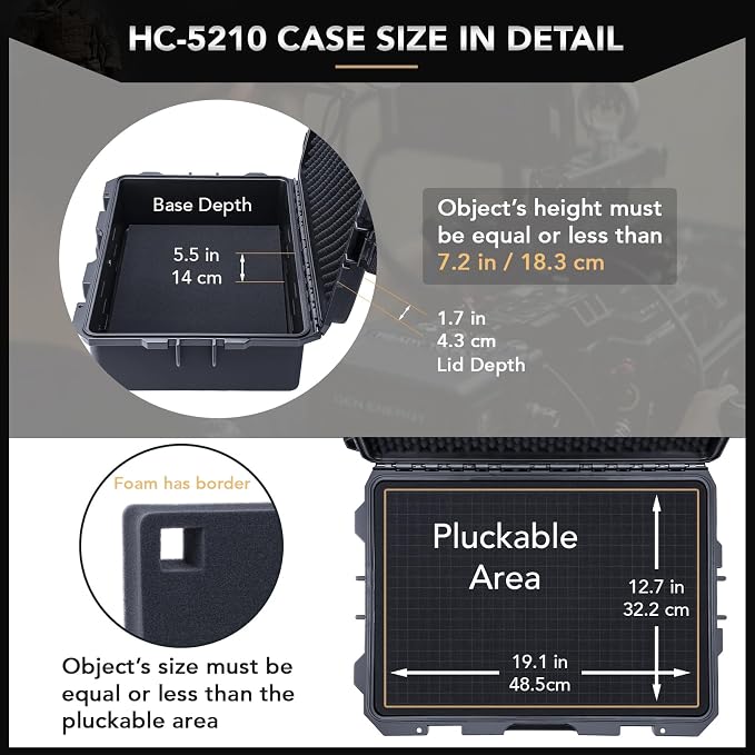 Lykus HC-5210 Large Waterproof Hard Case with Foam, Interior Size 20x11.4x6.7 inch, Suitable for gun,electronic equipment and more