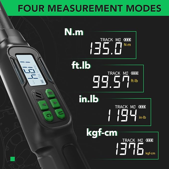 Digital Torque Wrench 1/2 Drive, 5-99.5 ft-lbs, for Bicycle Moto&Car Maintenance