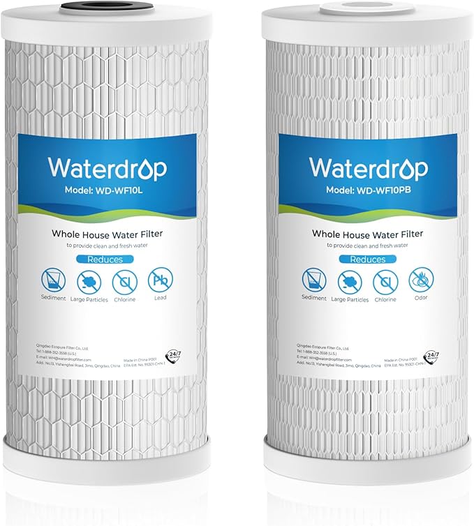 Waterdrop WF10PBL Whole House Water Filter, Compatible with WHF21-PBL, GE® FXHTC, GXWH40L, iSpring, Culligan® RFC-BBSA, Whirlpool®, Any 10" x 4.5" System, Reduces Lead, PFAS, Heavy Metals