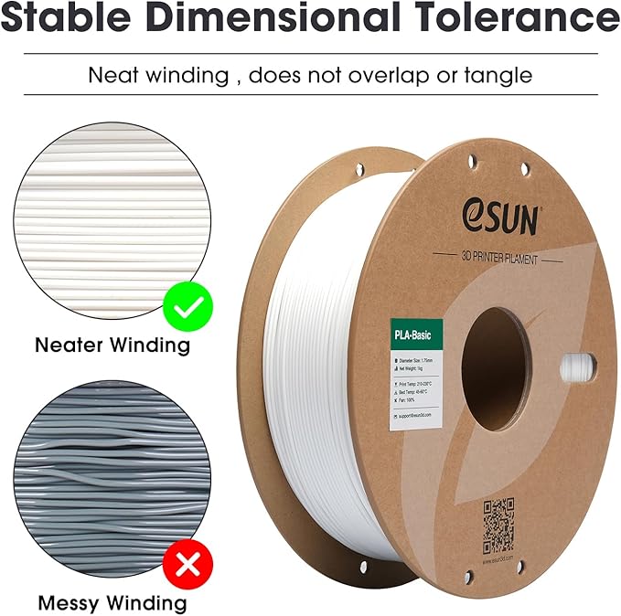 eSUN PLA Basic Filament 1.75mm, 3D Printer Filament High Speed PLA for Fast Printing, 1KG Spool (2.2 LBS) 3D Printing Filament for High Speed 3D Printers, White