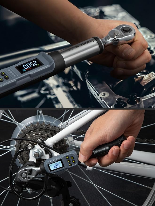 GROWNEER Digital Torque Wrench Set, 1/4" Drive 1.1-22.1 Ft-lbs/1.5-30Nm & 1/2'' Drive 7.38-147.5 Ft-lbs/10-200Nm Electronic Torque Wrench Combo with Buzzer & LED Indicator for Motor Car Repair