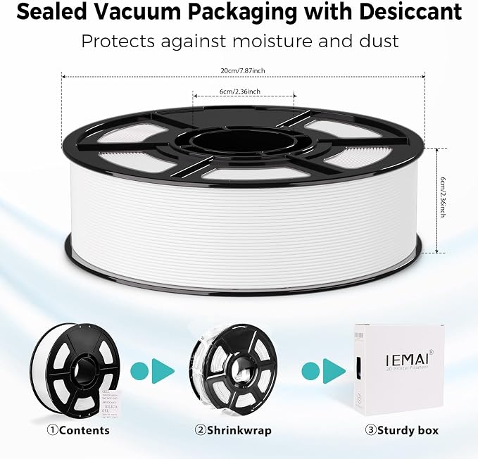 IEMAI White PETG Filament 1.75mm 1kg, Tough & Durable 3D Printer Filament 30-300mm/s Printing Compatible with Bambu Lab, AMS, AMS Lite, Dimensional Accuracy +/- 0.02mm