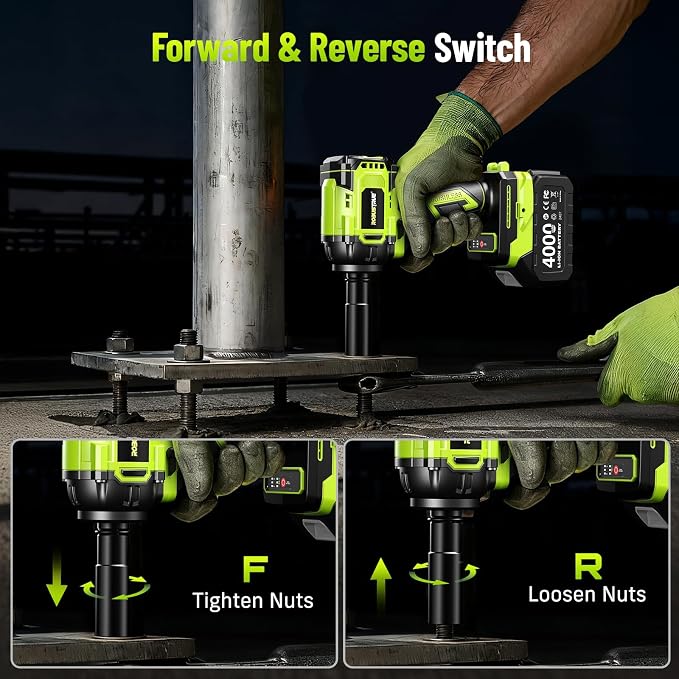 Robustrue Cordless Impact Wrench, 590Ft-lbs (800N.m) Brushless 1/2 inch, 2800RPM High Torque Impact Gun, 2x 4.0Ah Battery, Charger, 4 Sockets, Electric Impact Wrench for Car Home