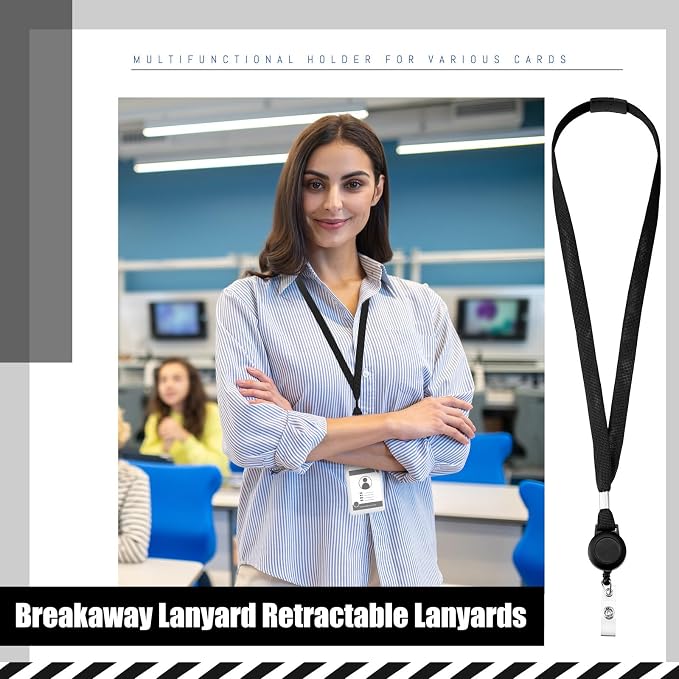 Windyun 48 Pcs Breakaway Lanyard with Safety ID Bulk Retractable Lanyards Flat Neck Straps (Black)