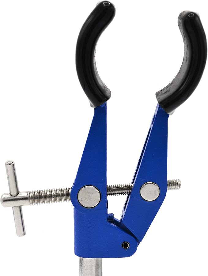 EISCO 2 Prong, Vinyl Coated Burette Flask on Stainless Steel Rod - 4.25" Max Clamp Opening, 5.5" Rod - Powder Coated Zinc Clamp - Research, Industrial Laboratory Grade