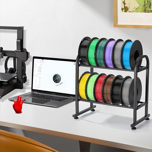 facka 3D Printer Filament Storage Rack,2-Tier Metal Filament Spool Holder | Desktop Filament Organizer Shelf for 1kg PLA, ABS, TPU, PETG Rolls, Home Office, Studio, Workshop, 3D Printing Workspace