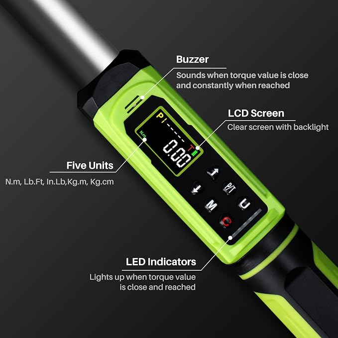 Adjustable Open End Digital Torque Wrench 1/2" Drive-2.2-147.5Ft.Lb | Interchangeable Electronic Torque Wrench(3-200N.m),40mm 2% Accuracy for HVAC Automotive Bike Moto Turck Narrow Pipeline DIY