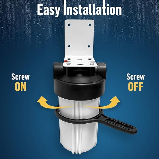 High Capacity 10 x 4.5” Whole House Filter Purifier System for Well or City Water, Presser Relief Button, 1” NPT Brass Port, Double O-Ring, Meets NSF Standards & Regulations (White, 4 Sets)