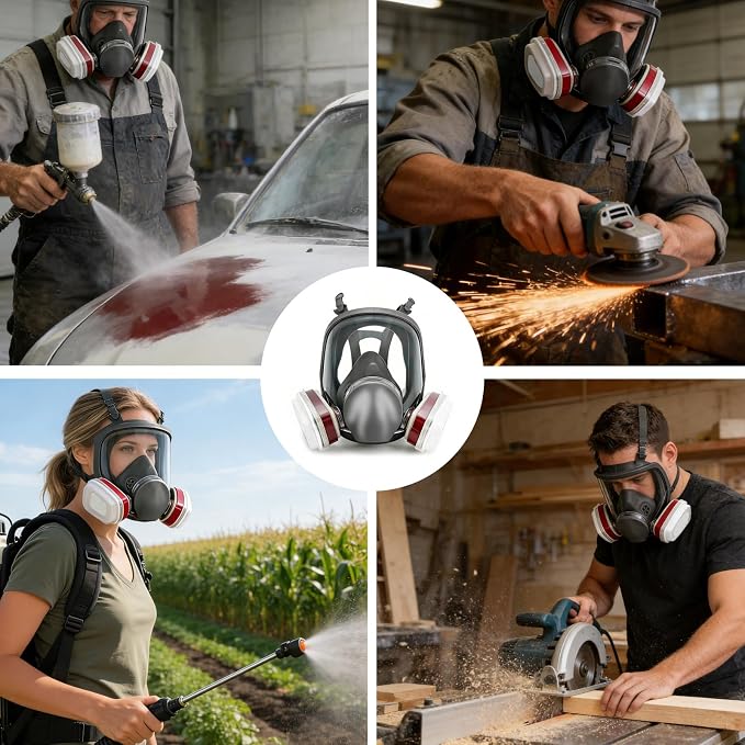 Full Face Respirator Mask With Filters (Reusable) For Paint, Welding, etc | Full Face Mask