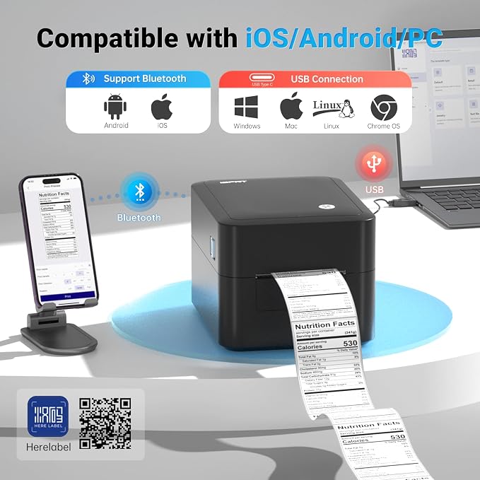 iDPRT Desktop Label Maker Bluetooth Thermal Shipping Label Printer for Parcel Shipping, Small Businesses, Offices, and Home, Sticker Printer Supports Amazon, TikTok, Etsy, Shopify, USPS, etc