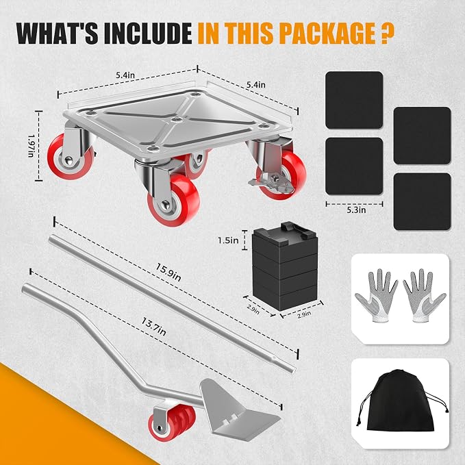 LOYAL TIGER 1500LBS Heavy Duty Furniture Dolly Movers Set with Lifter, 5-Wheel Carbon Steel Moving Rollers with Locking Casters for Refrigerator, Washer, Sofa & Cabinet(5.4 Inch, Silvery)