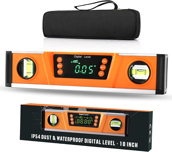 10-Inch Digital Torpedo Level and Protractor | Neodymium Magnets | Bright LED Display | V-GROOVE MAGNETIC BASE | IP54 Dust/Water Resistant smart level with Carrying Bag