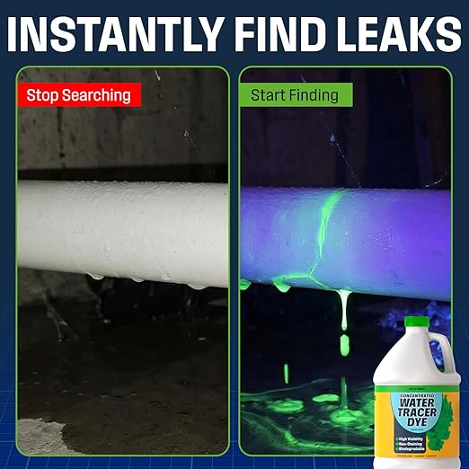 Concentrated Green Water Tracing Dye for Leak Detection – Treats 6,000+ Gallons – Non-Staining UV Dye for Toilets, Pools, Plumbing, Septic, Storm Drains – 68 oz