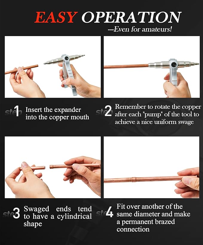Wisscool Swaging Tool Pipe Tube Expander Hand Expanding Tool Refrigeration Tube Expander for Copper 1/4in-7/8in