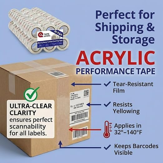 Tape Logic Packing Tape (6-Rolls), 3" x 55 yd - Industrial Strength Packaging Tape Refill for Shipping, Moving, Order Fulfillment, Acrylic 3.5 Mil