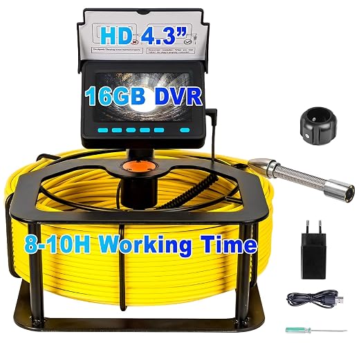 Pipe Drain Inspection Camera,4.3" Industrial Endoscope with DVR Function and LED Lights Waterproof IP68 Sewer Camera, Borescope for Home Drain Pipe Plumbing (164 ft/50m) (98.4ft/30m)