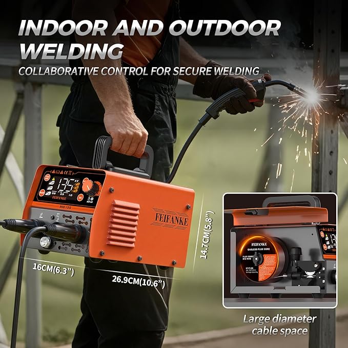 FEIFANKE 135A MIG Welder, 110V Flux Core MIG/Stainless Flux MIG/Stick/MMA/Lift TIG 4 In 1 Welding Machine with Large LED Display Mini IGBT Synergy Inverter Welder for Beginners & Professionals