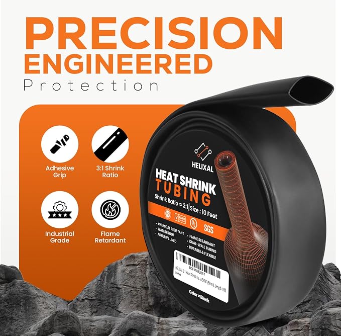 5/16" 8mm HELIXAL 3:1 Heat Shrink Tubing, Dual Wall Adhesive Lined Wire Shrink Wrap, Waterproof Marine Grade Electrical Insulation Roll 10ft