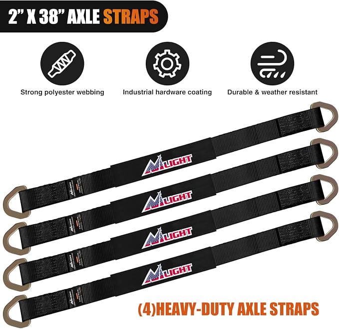 Nilight Axle Tie Down Straps 2" x 38" with D-Rings and Protective Sleeve 11,127 LBS Break Strength – Car Hauler Tie-Downs for Engine Hoist Truck Trailer & UTV 4Pack (Black)