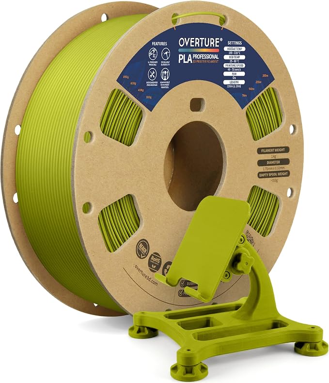 OVERTURE PLA Plus (PLA+) Filament 1.75mm, Stronger & More Durable, Professional Toughness 3D Printer Filament 1kg (2.2lbs), High Precision +/- 0.02mm, Tangle-Free (Olive Green)