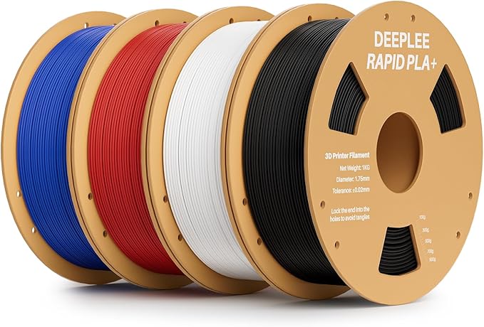 Rapid PLA Plus Filament 1.75mm, High Speed 3D Printer Filament Up to 600mm/s, PLA+ Filament Dimensional Accuracy +/- 0.02 mm Fits Most FDM 3D Printer, 4 Pack 1kg Black & White & Red & Blue