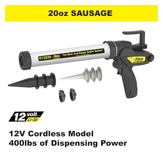 Albion Engineering E12S20 B-Line Cordless Sausage Caulking Gun, No Drip, 12V, 20 oz