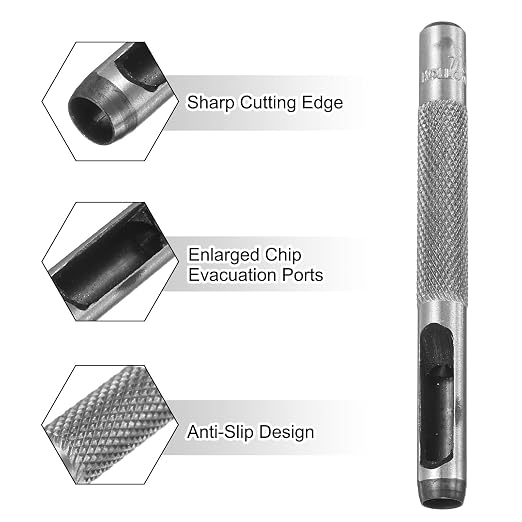 HARFINGTON 2pcs Leather Round Hole Punch, 6mm Hollow Hole Puncher Cutter Carbon Steel Circle Hole Punching Cutting Tool for Belt/DIY Leather Craft