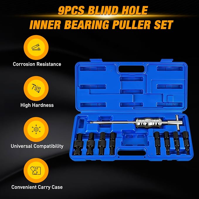 GOOACC 9PCS Blind Inner Bearing Puller Set, Slide Hammer with Expandable Collets 8-32MM Blind Hole Collet Bearing Slide Hammer Puller Set Internal Pilot Bearing Removal Tool for Axles Bearings, Blue