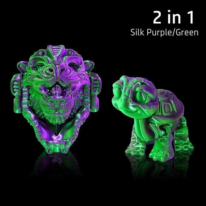 LOVOON PLA 3D Printing Filament Multicolor PLA Filament 1.75mm Silk Dual Color Change by Angle Filament Pla 1.75, Fit Most 3D Printer& 3D Pen, Silk Green/Purple, 1KG(2.2lbs)/Spool