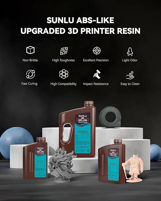 SUNLU Upgraded 2000G ABS Like Resin for 3D Printer, 405nm UV-Curing Resin LCD/DLP/SLA 3D Printers, 3D Printer Resin Fit Most Brand, Grey 2kg