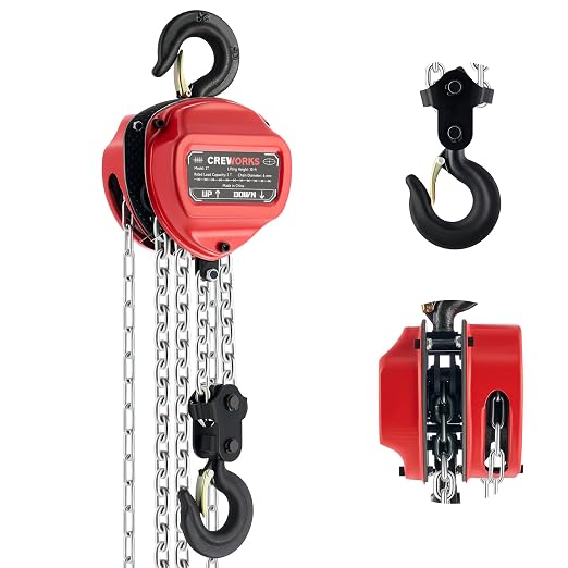 CREWORKS Hand Chain Hoist, 2 Ton 4400 lb Capacity 10 ft Manual Chain Hoist with G80 Load Chain & Double Guide Wheels, Heavy Duty Manual Lever Hoist for Construction Warehouse Automotive Factory