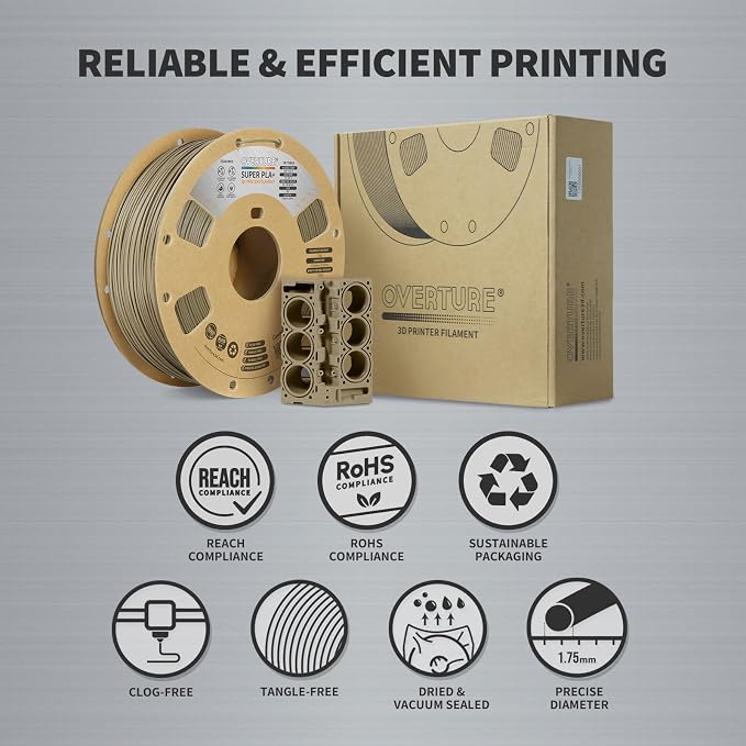 OVERTURE Super PLA+ Filament 1.75mm, Toughness Enhanced PLA Plus, Professional Toughness 3D Printer Filament 1kg (2.2lbs), High Precision +/- 0.02mm (Light Brown)