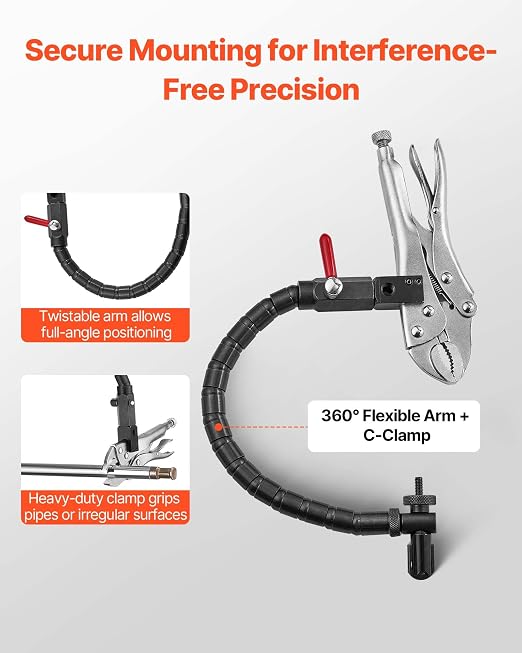 VEVOR Dial Test Indicator with 360-Degree Flexible Arm and 360-Degree Locking Pliers, 0.001 inch Accuracy, 0-1 inch Range, Professional for Machine Set-Up, Narrow Area Measurement, Storage Case