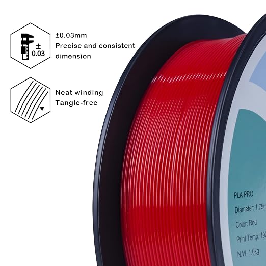 ZIRO PLA Filament 1.75mm, Pure Color 3D Printer Filament, PLA PRO Basic Color Series, 1.75MM 1KG Spool, Fit Most FDM Printers, Red