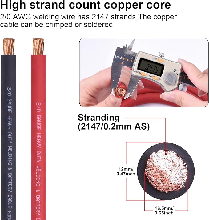 2/0 Gauge Welding Wire,iGreely 5 Ft Black+5 Ft Red 2/0 AWG Copper Battery Cable for Automotive Solar Vehicle Rv,5pcs of 5/16""& 5pcs 3/8"" Copper Lugs Terminal Connector with Heat Shrink Tubing