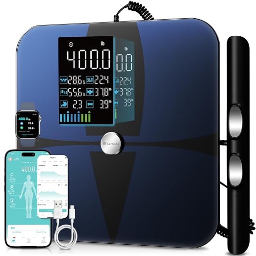 Lepulse Smart Scale for Body Weight, 8-Electrode Body Composition Scale with BMI, Body Fat, Muscle Mass, Rechargeable Body Fat Scale with 20 Metrics in App, Large Color Display and Report (Black)