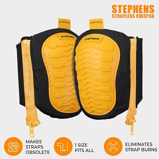 Stephens Strapless Knee Pads for Construction - Heavy Duty Soft Cap Design for Work | Safety Work Gear | Flooring | Roofing | Gardening | Personal Protective Equipment - Cushion Support for Kneeling - Non-Slip Strapless Knee Pad - Eliminate Knee Pain -...