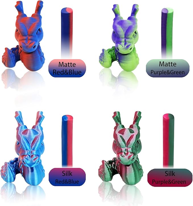 Reprapper 4X 250g Color Pack, Dual Color Filament Coextrusion PLA Filament 1.75mm for 3D Printer, 4 x 250g Spools Matte Red/Blue, Matte Purple/Green, Silk Red/Blue, Silk Purple/Green