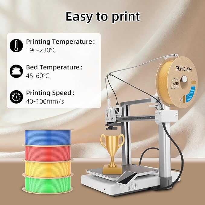 3DHoJor Silk PLA Filament 1.75mm, PLA Filament 1.75mm Silk Shiny 3D Printer Filament, 1kg*4 Cardboard Spool, Dimensional Accuracy +/- 0.03 mm, Fit Most FDM Printer(Gold+Red+Green+Blue)