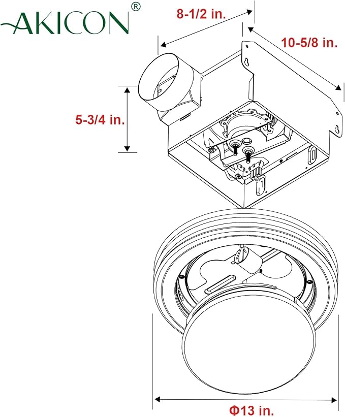 Akicon Ultra Quiet Bathroom Exhaust Fan with LED Light 80CFM 2.0 Sones Round Bathroom Ventilation Fan with Frosted Glass Cover Brushed Nickel Finish (Brushed Nickel)