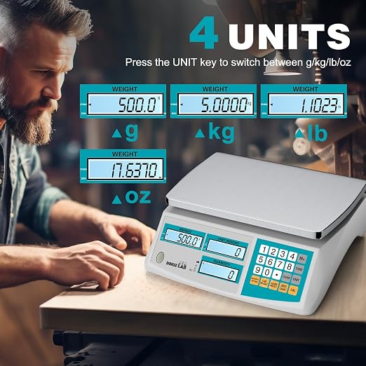 Counting Scale 30kg/66lb x 0.1g for Small Parts, Coins, Pieces, Tickets | (lb/oz/g/kg), Industrial, High Precision, Dual Power Supply, with Battery