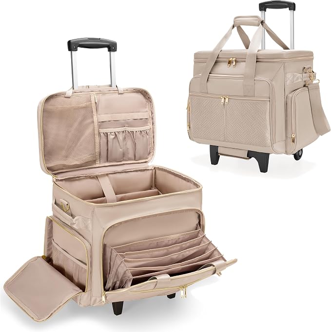Rolling Teacher Bag with Wheels, Teacher Tote Bag with Detachable Trolley, Fits for 15.6" Laptop(Patent Design)
