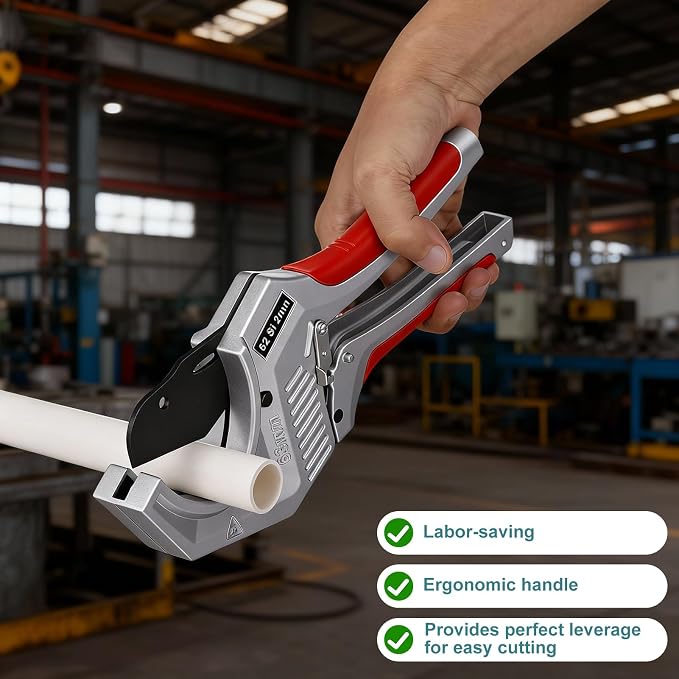 PVC Pipe Cutter 2.5 inch, Heavy Duty Pipe Cutter Tool with Aluminum Body, Manganese Steel Blades, Ergonomic Non Slip Handle and Safety Latchs for Cutting PVC, PPR, and PE Pipes