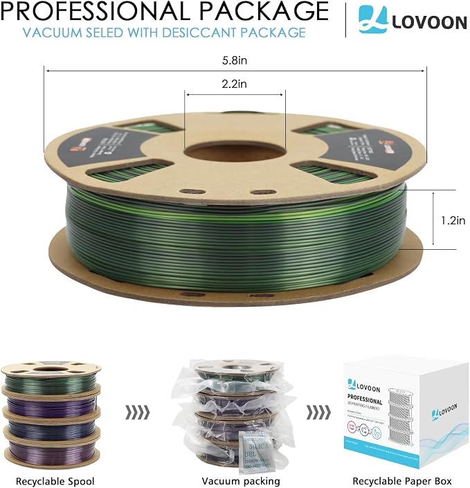 LOVOON 3D PLA Filament Bundle 1.75MM, Color Shift Filament Bundle, Gradient Silk PLA Filament Bundle, PLA Filament for 3D Printer 3D Pen, Dimensional Accuracy +/-0.02mm, 200g x 4 Spools