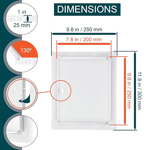 8" x 10" White Metal Access Panel - Wall Access Panel for Drywall - Hidden Wire Cover for Wall Covering Panels - Plumbing, Electricity, Heating Alarm, Bathroom, Dry Wall Hole Cover