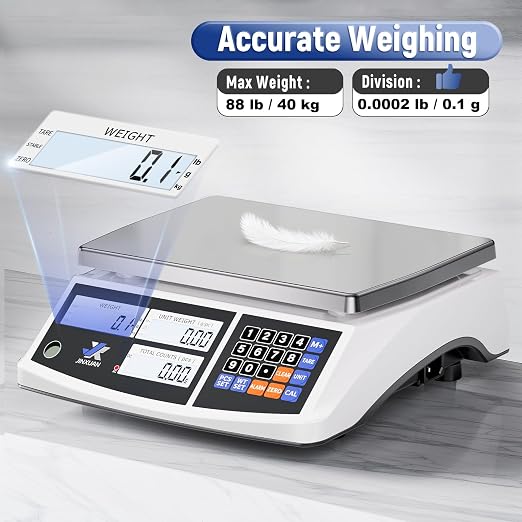 Industrial Counting Scale 40kg/88lb x 0.1g Precision Bench Scale Digital Inventory Counting Weight Scale for Small Parts and Coins, Electronic Gram Scale with Batteries/AC Power, lb/g/kg/oz