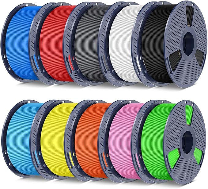 SUNLU PETG Filament 1.75mm, 10KG Bundle, Less Stringing, Good Layer Adhesion, 1kg per Spool, Pack of 10, 10 Colors, Black+White+Grey+Red+Orange+Pink+Sky Blue+Green+Yellow+Blue