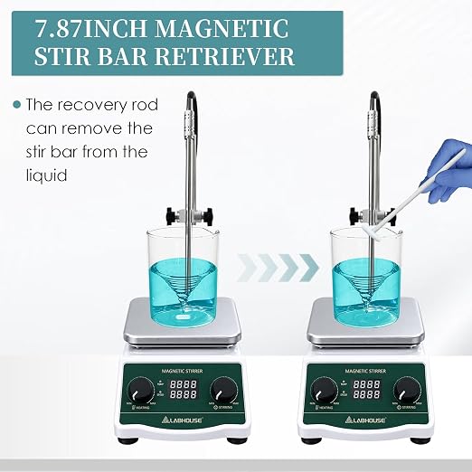 LHS-2S Digital Magnetic Stirrer Hot Plate, 100°C, 700-2600RPM, 2L | Max. settable temp 100°C/ 212℉, non-removable probe, Heated mixer lab stirring, PTFE stir bar, bar recycler, support stand
